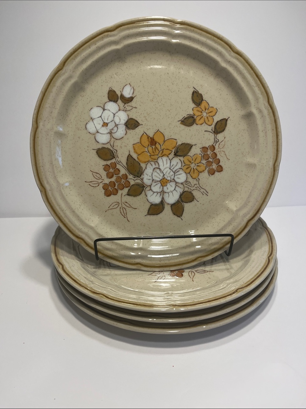 Crown Manor 4 Dinner Plates Autumn Blossom 10.5”   Handpainted